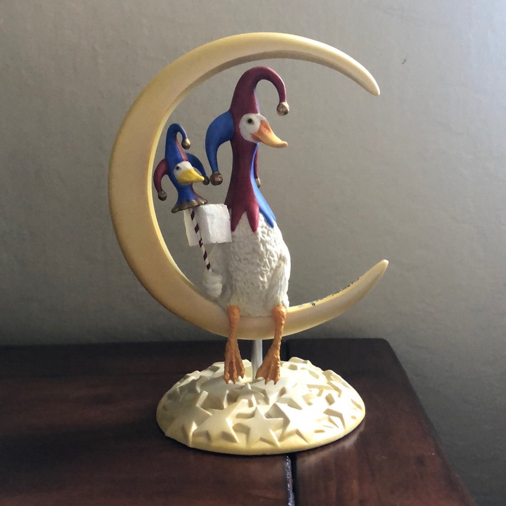 Jester Duck on Crescent Moon Figurine
